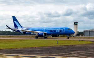 The first Breeze A220-300 in the carrier's signature blue livery
