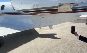 The exterior of SmartSky's private aircraft before bording for a test flight