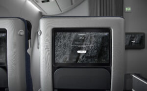 Finnair Airbus A350 premium economy seatback with Panasonic's embedded IFE screen.