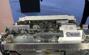 Anuvu's new QEST-made, dual-panel gimbaled Ka-band antenna, as displayed at the APEX/IFSA EXPO