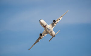A350 in Airbus livery in-flight at the Dubai Airshow