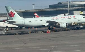 Air Canada A320 with the 2Ku connectivity hardware installed atop the fuselage.