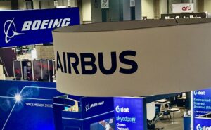 Airbus, Boeing and Gilat signage from SATELLITE 2025