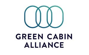 3 circles that somewhat look like aircraft windows make up the Green Cabin Alliance logo with the text below them.